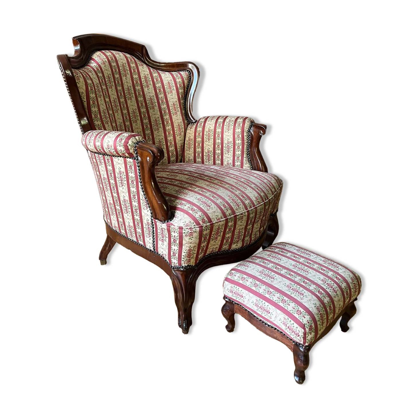 Louis Philippe style armchair with footrest from the 19th century.