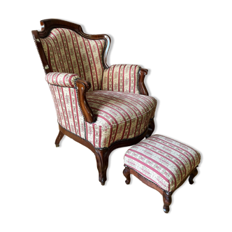 Fauteuil avec repose-pieds de style Louis Philippe d'époque 19ème siècle