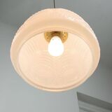 Lampe à Suspension complexe Mid-Century en Laiton et Opaline, Italie, 1950s