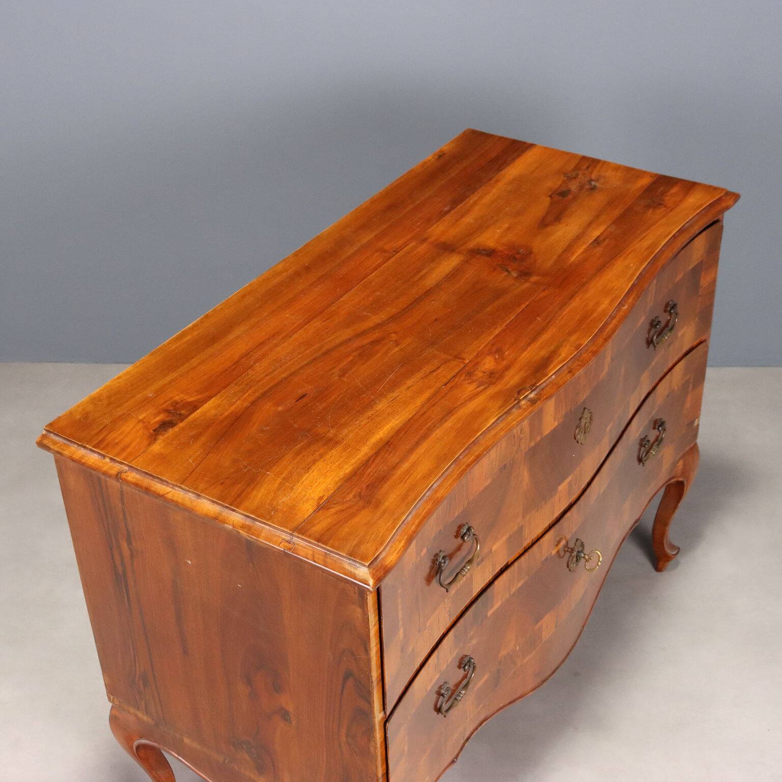 Antique baroque walnut chest of drawers with 2 drawers, 20th century