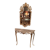 Console and its mirror in bronze and marble