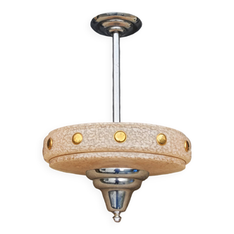 1930s Art Deco chandelier in glass and chromed metal