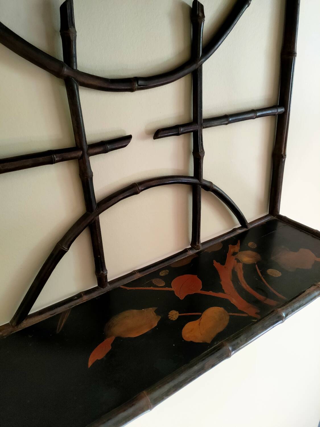 Antique bamboo and lacquer wall shelf