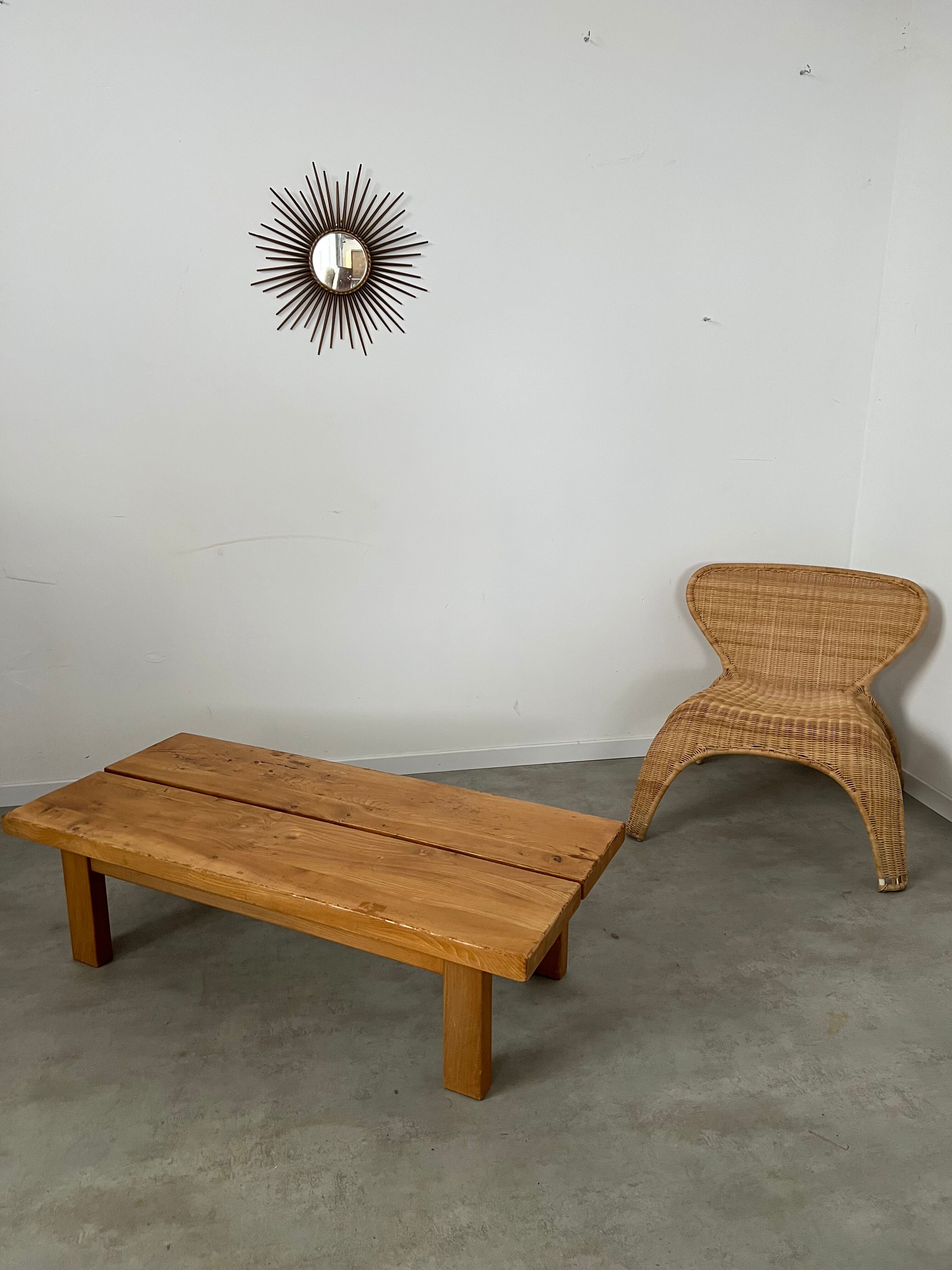 Solid elm wood coffee table 60s