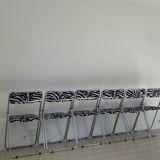 6 folding chairs in metal and zebra-patterned fabric, 1970s