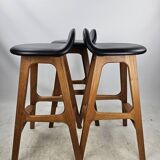 Lot de 3 tabourets de bar en teck d'Erik Buch Danish Design
