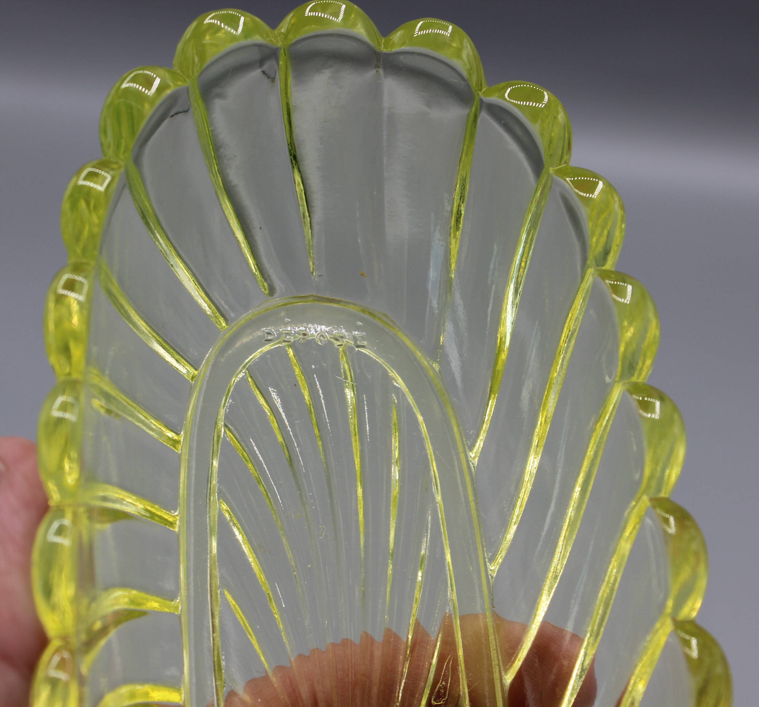 Old crystal comb holder dish signed baccarat yellow tors bamboo model