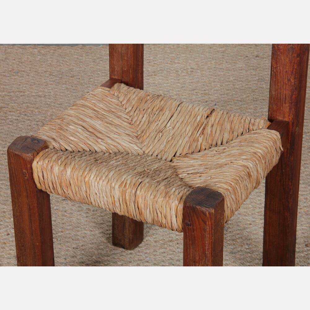 Rush seat chair in solid wood, French craftsmanship, 1950.