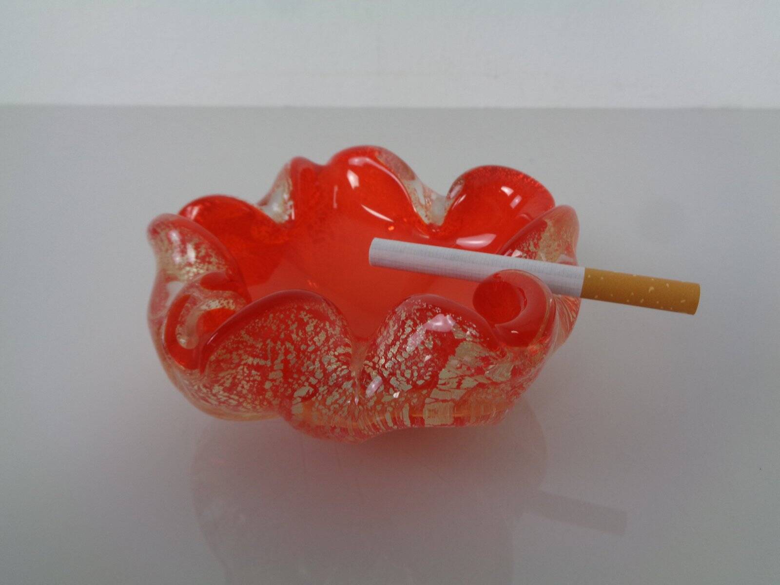 Red & Silver Murano Glass Ashtray by Barovier & Toso, Italy, 1960s