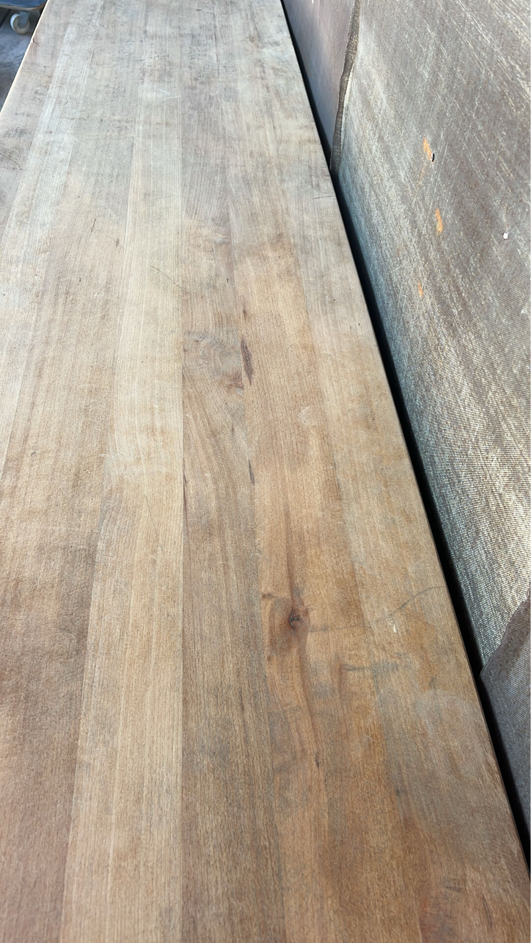 Old counter with sliding doors in raw wood