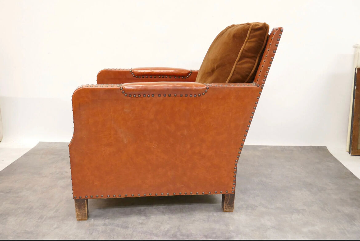 Leather and velvet club chair 1940/1950