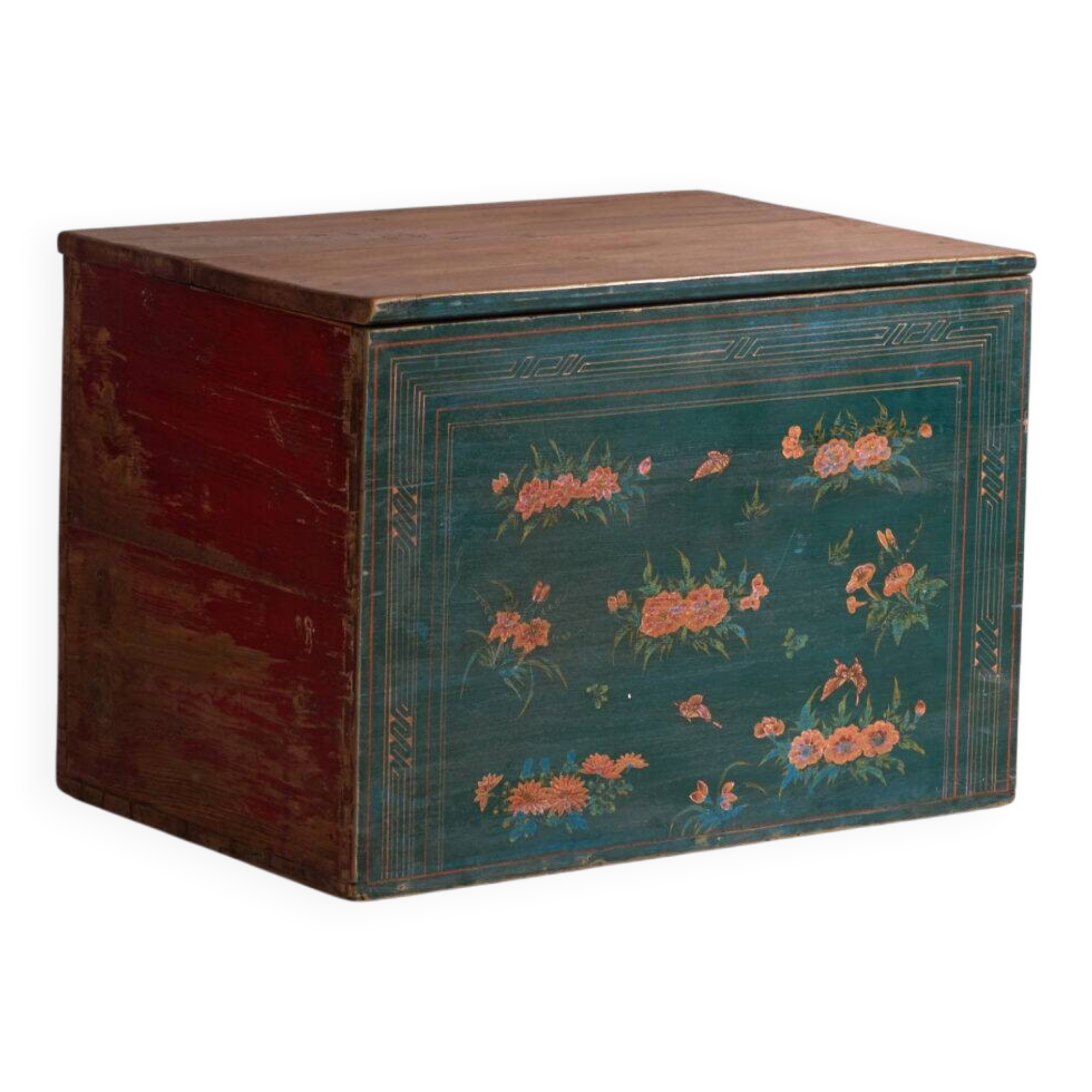 Antique Chinese chest in green lacquered elm – China, circa 1900