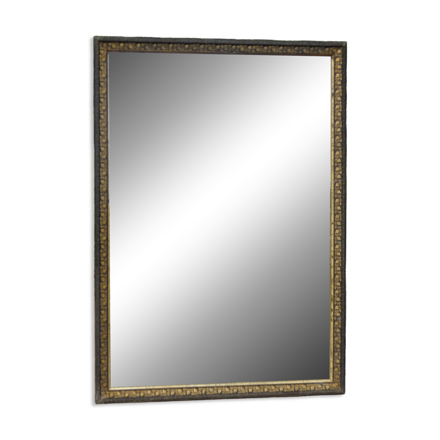 Mirror with black and gold frame, embossed vine leaves