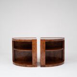 Pair of half-moon cabinets in burl wood