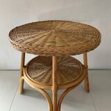 Vintage round coffee table in rattan and wicker