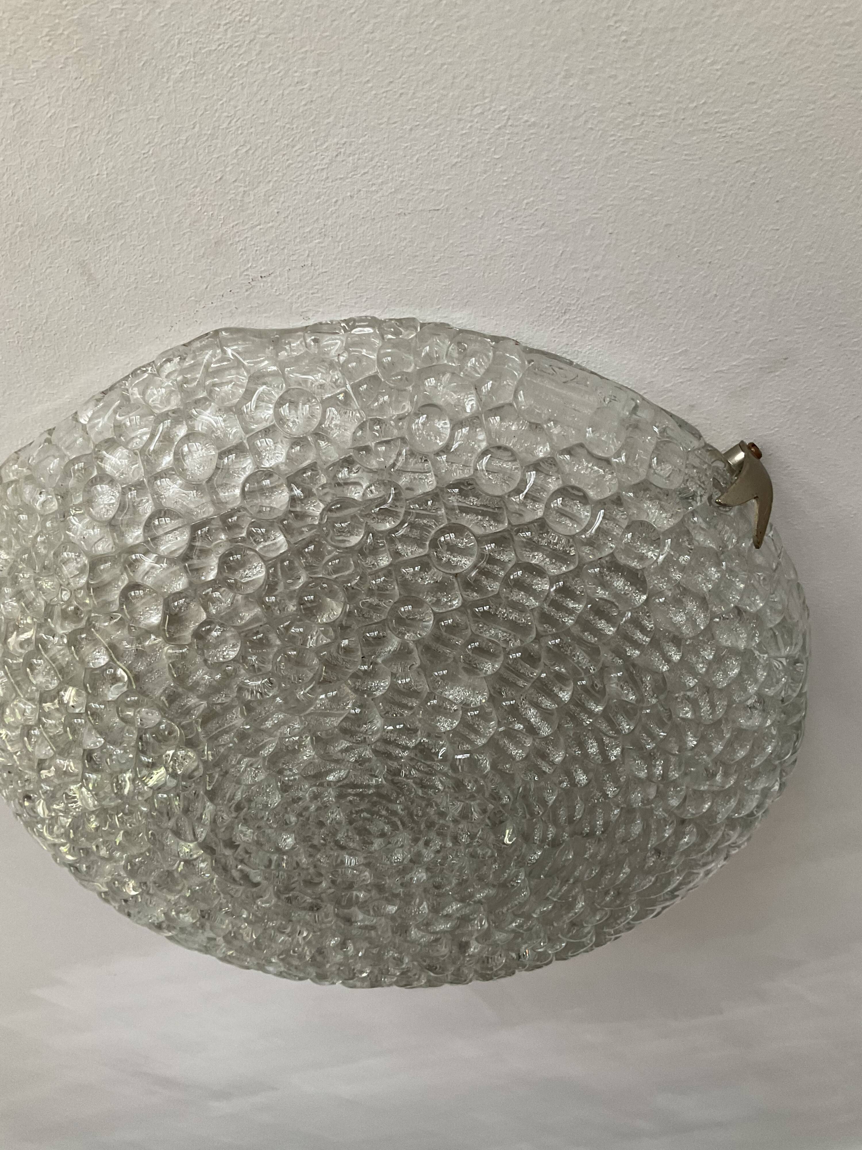 Vintage ceiling lamp year 60-70 in molded glass Ф40cm