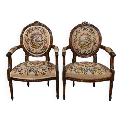 Paire de fauteuils en hêtre, style Louis XVI – début XXe