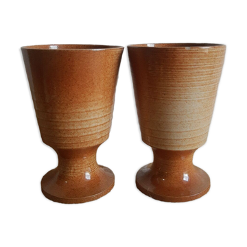Duo of mazagran cups in vintage Montgolfier sandstone