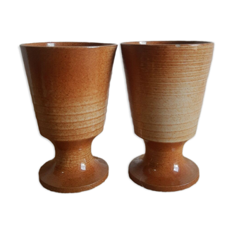 Duo of mazagran cups in vintage Montgolfier sandstone