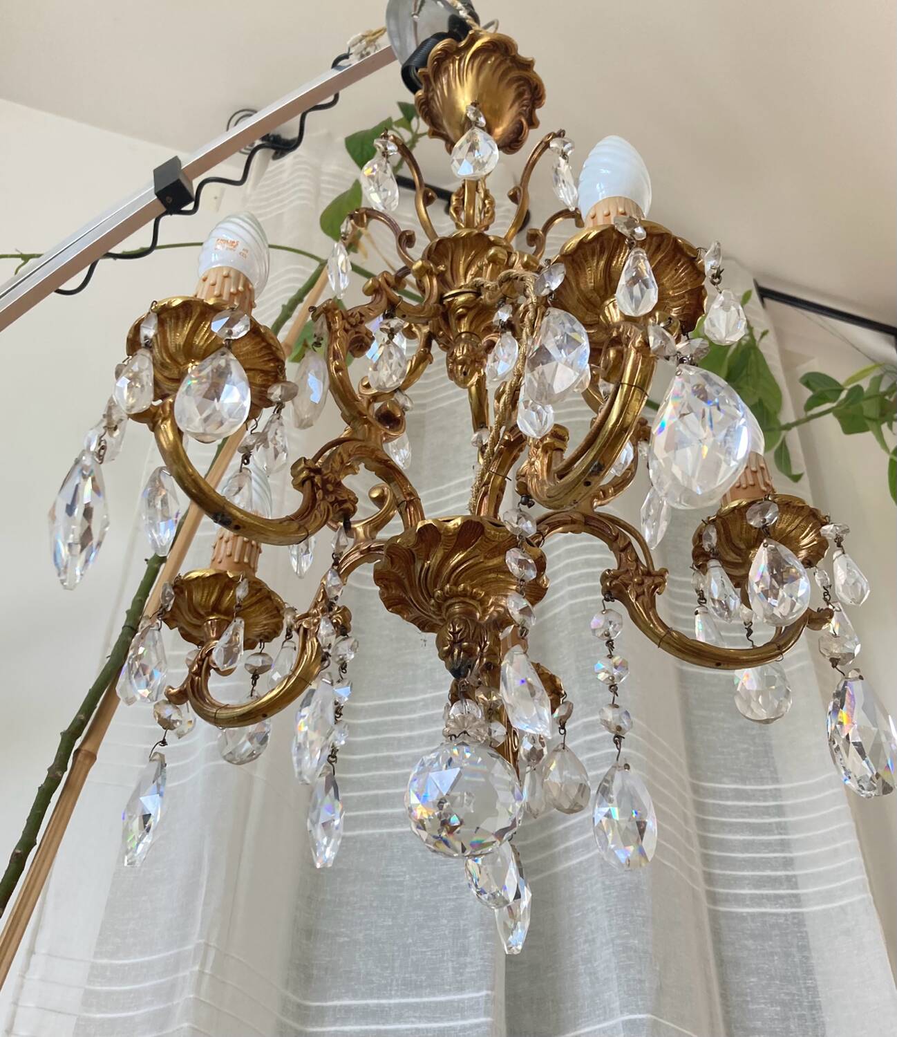 20th century gilded bronze cage chandelier with tassels