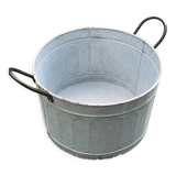 Round planter basin in vintage zinc