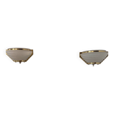 Paire d'appliques vintage laiton et verre sablé, France, 1970