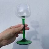 7 green glass stemmed glasses
