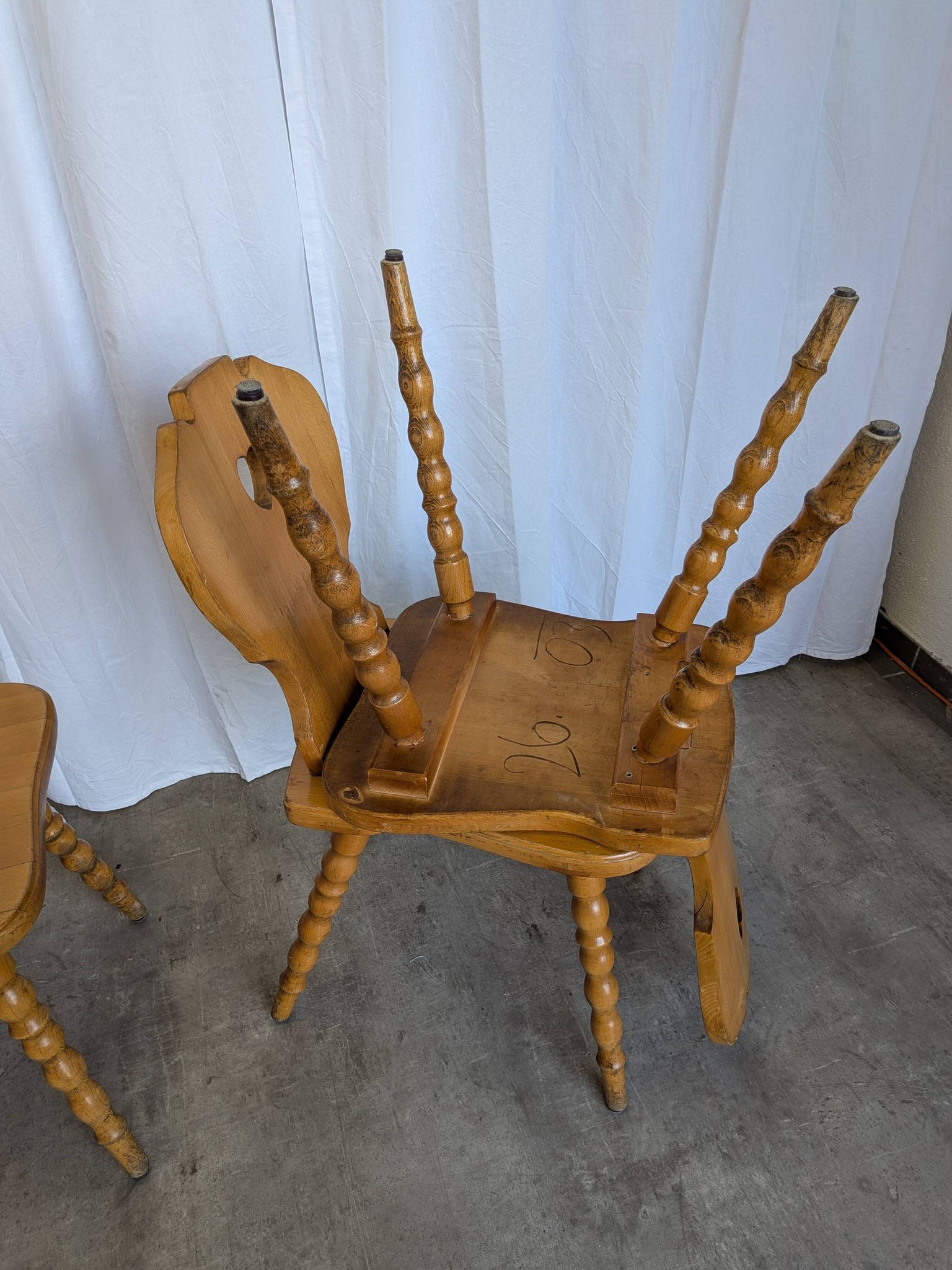 Set of 6 Vintage Tyrolean Heart Cutout Wooden Dining Chairs, Farmhouse