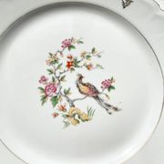 Vintage Limoges Berry porcelain cake dish with bird of paradise motif -