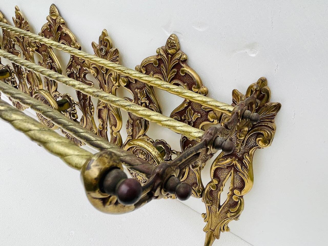 Bronze Coat Rack and Wall Shelf, Vintage, Louis XV Style