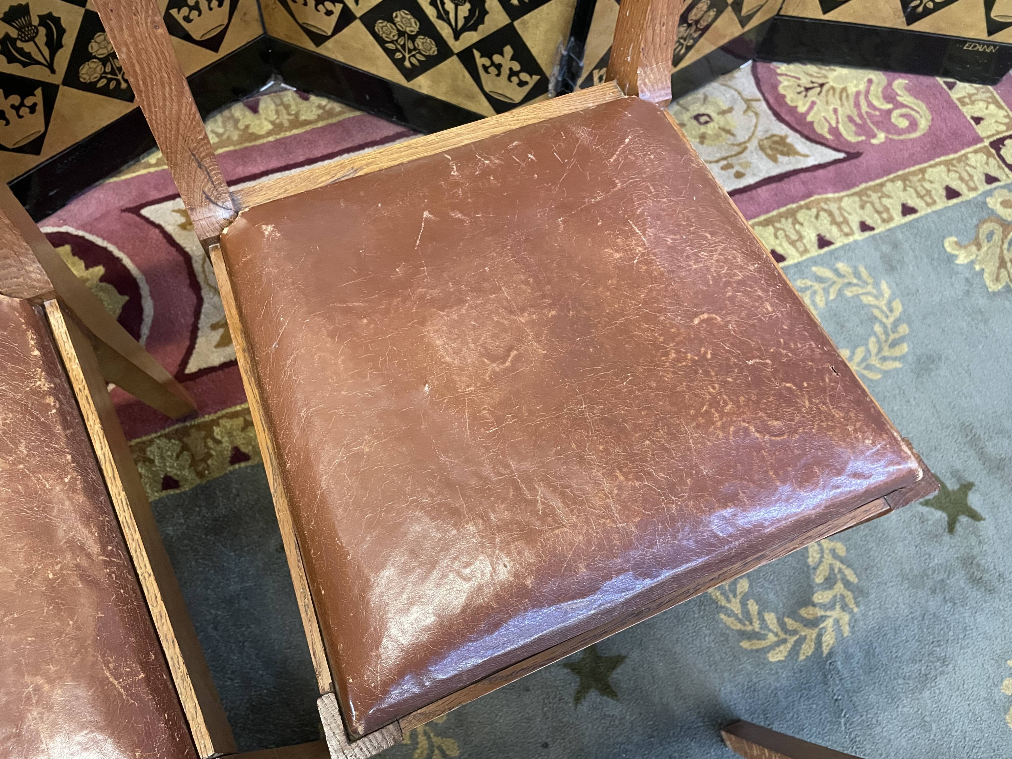 Suite of 6 oak and leather chairs 1950