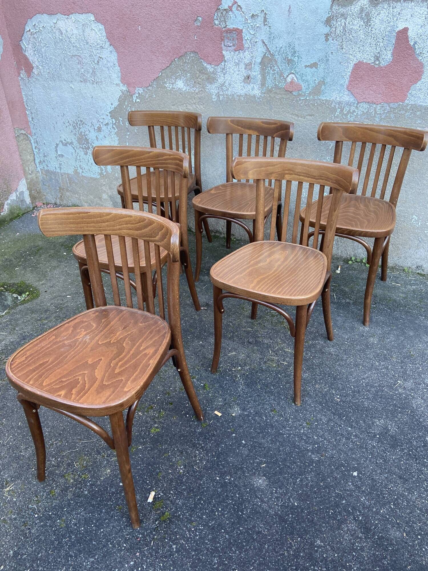 Lot de 6 chaises viennoise bois courbé 1970