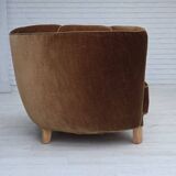 Canapé courbé danois 2 places des années 1960, en velours d'ameublement marron.