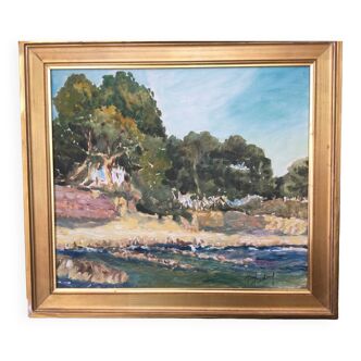 Tableau peinture à l’huile île de Lérins en face de Cannes