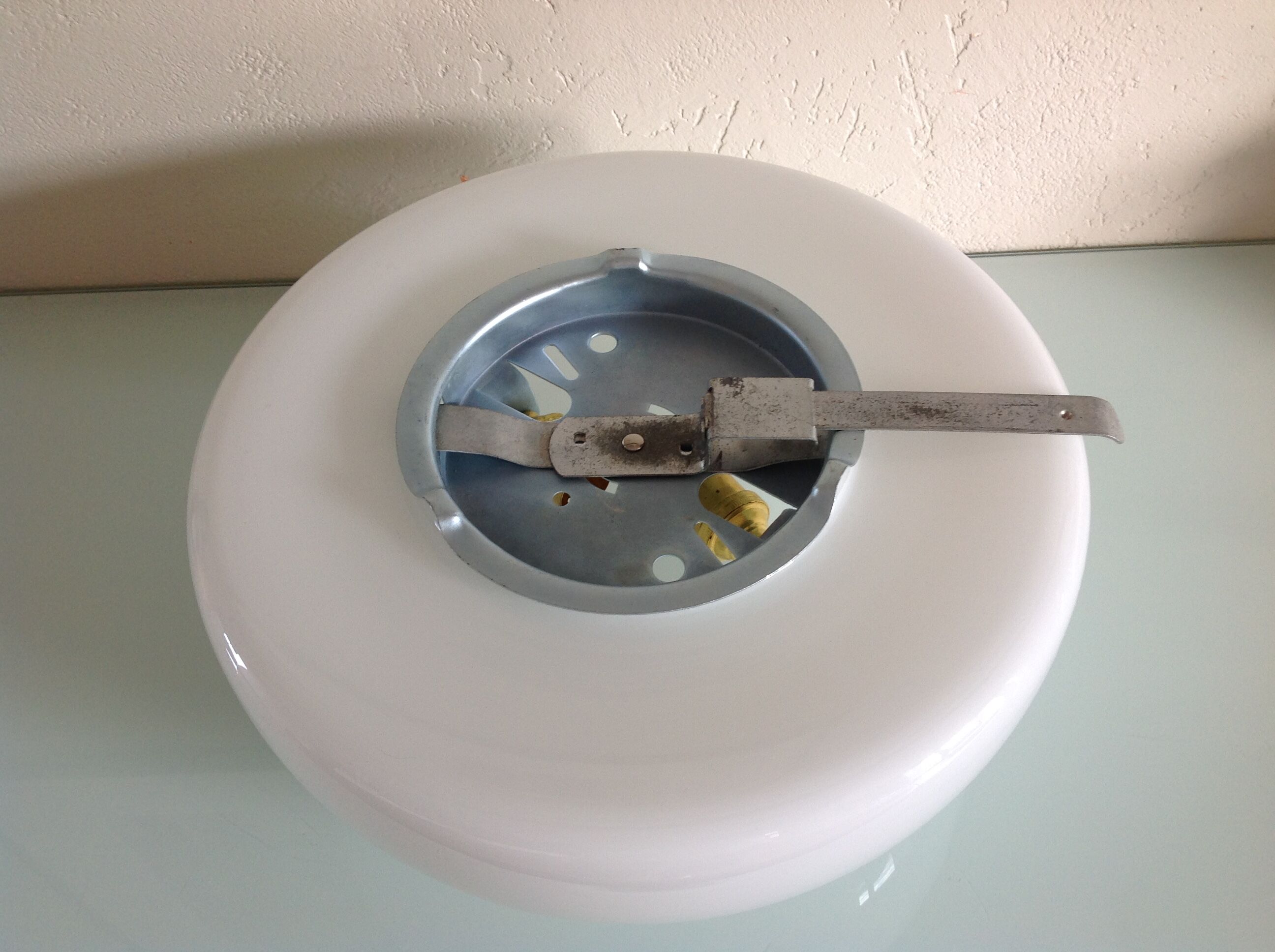 Ceiling light in opaline white vintage 70s half moon