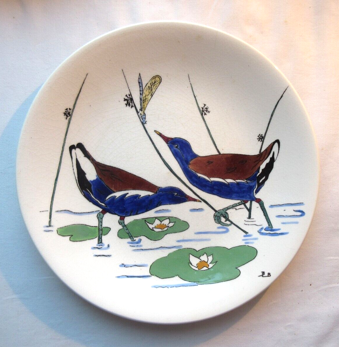 Game model plate signed gien, hunting birds, water hens