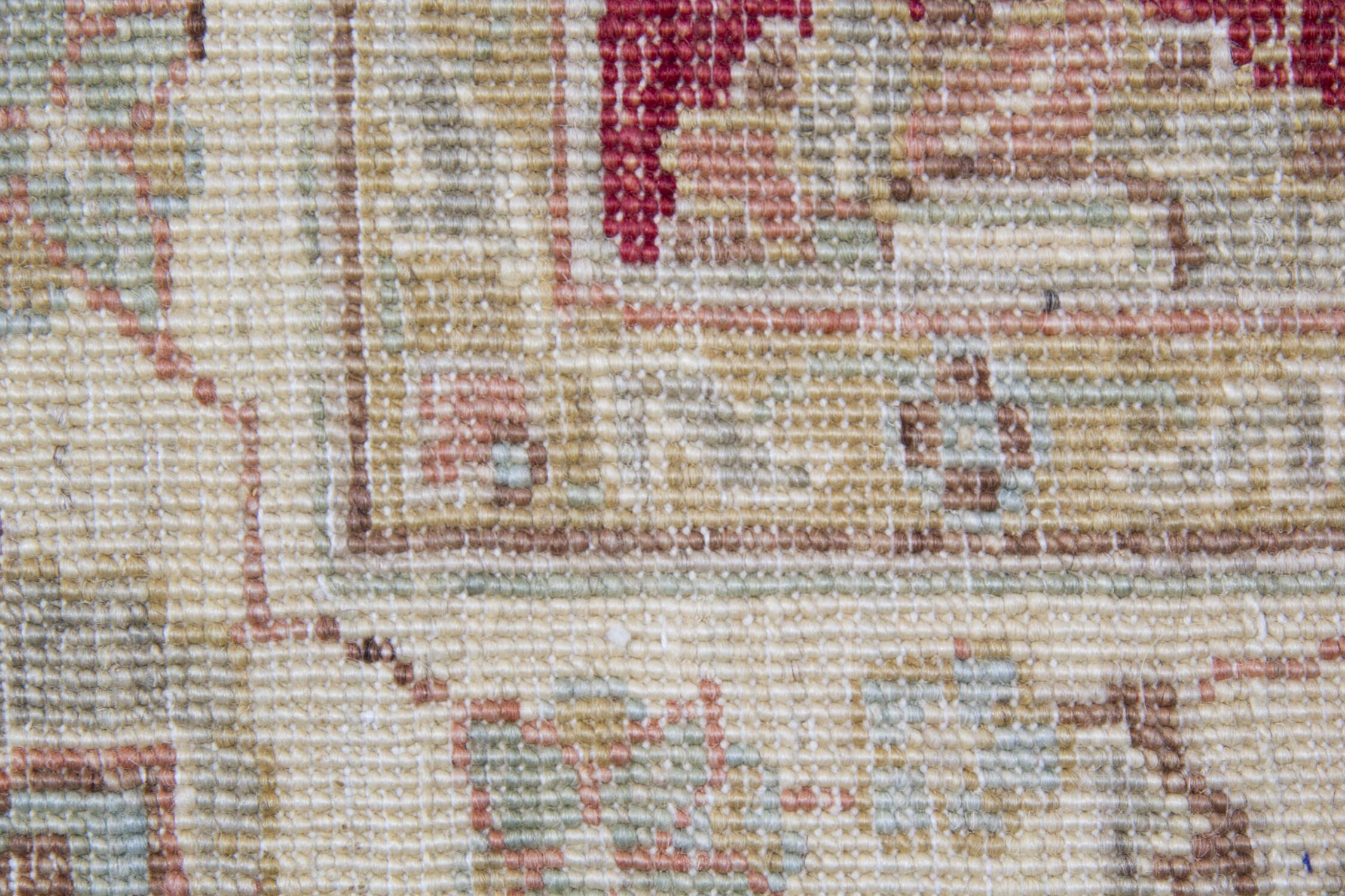 Tapis Zeigler en laine rouge fait main, motif floral, pour salon et séjour, 144 x 190 cm