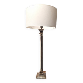 Large silver metal empire style column lamp