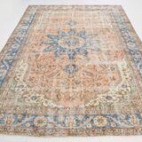 7x10 Turkish Blue & Peach Handmade Persian Rug, 220x304Cm