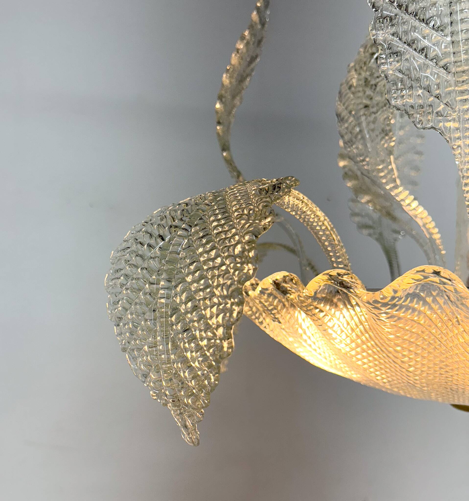 1950's Barovier & Toso Murano Glass and Brass Chandelier