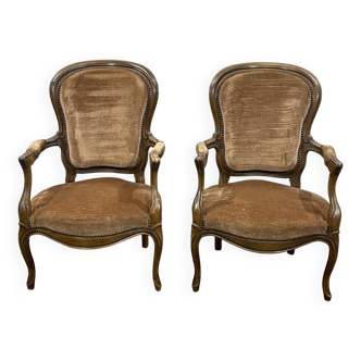 Pair of Louis XV style beech armchairs from the 20th century