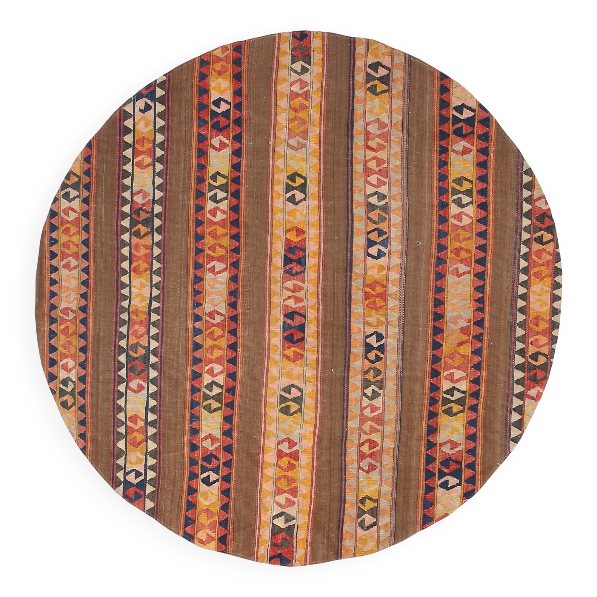6x6 Orange & Brown Circle Striped Pattern Kilim Area Rug, 183x183Cm