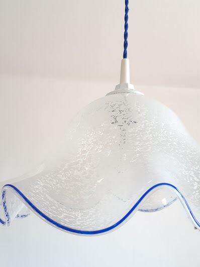 Pendant lamp in blue spotted glass 1970