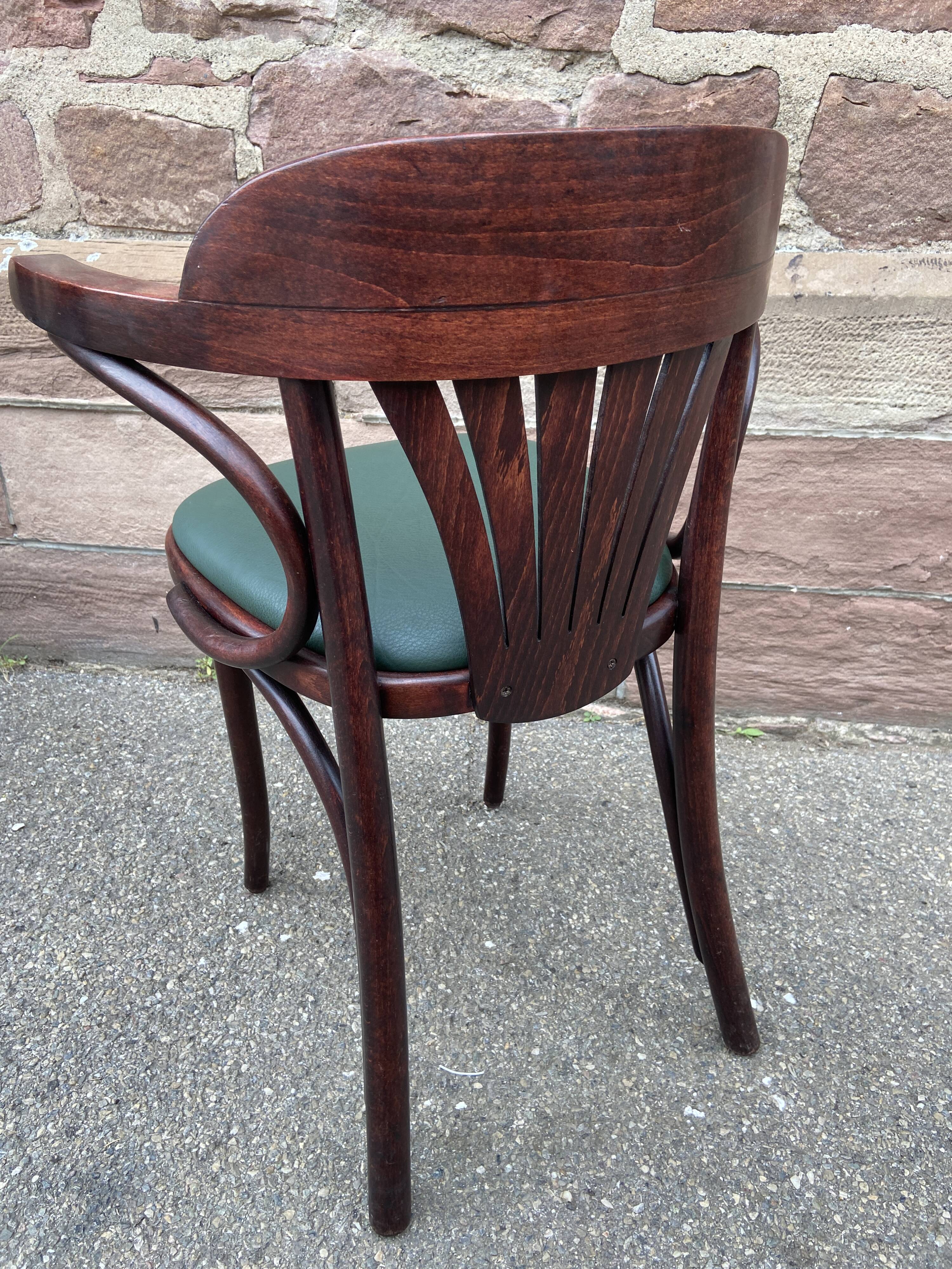 Pair of vintage 80s curved wood restaurant armchairs