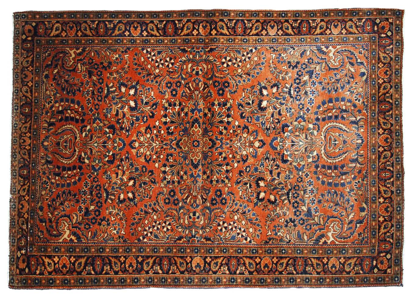 Handmade antique Persian Sarouk rug 3.3' x 5.4' (100cm x 164cm) 1920s - 1B695
