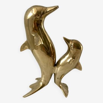 animal en laiton duo de dauphins années 1950