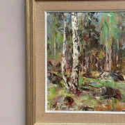 Original Swedish Oil on Canvas – “Birch Forest” by John Sköld – Signed – Dated 1954 – Framed – 40 × 40 cm