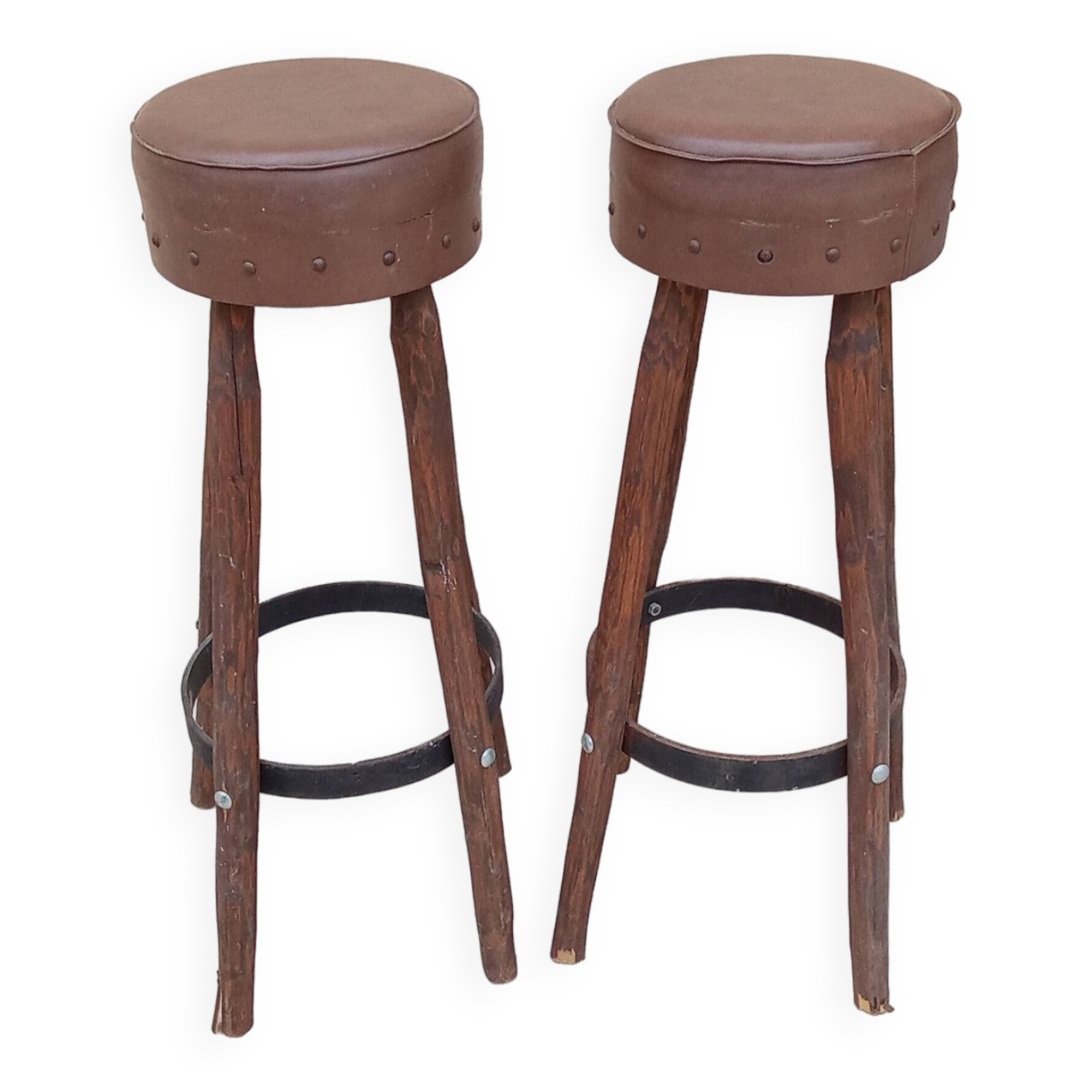 Paire de tabouret de bar haut vintage brutaliste