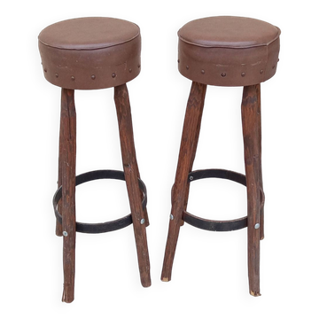 Pair of high vintage brutalist bar stools