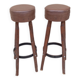 Pair of high vintage brutalist bar stools